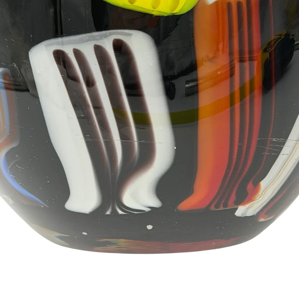 Vtg Art Glass Vase Colorful Black Stripe Abstract Postmodern Heavy LG Y2K 11.5in